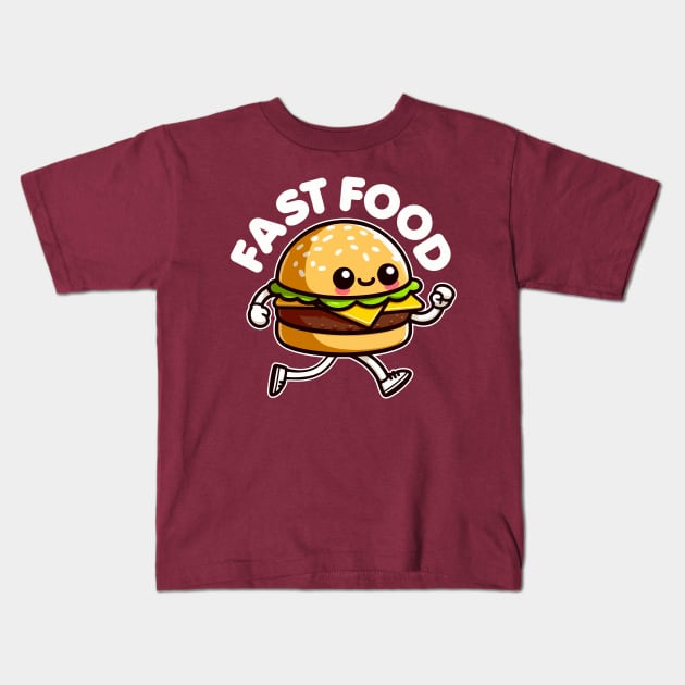 Fast Food Cute Burger Running Funny Kids T-Shirt by valiantbrotha